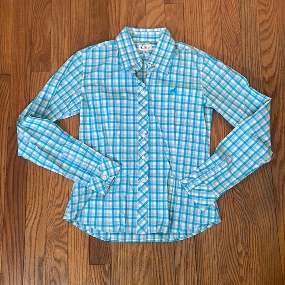 Vintage 90s Lilly Pulitzer White Label Plaid Button Down Shirt‎ Blue Size 2